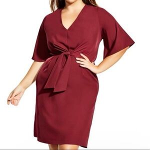 City chic knot front short sleeve women’s dress size XS/14 burgundy nwot.